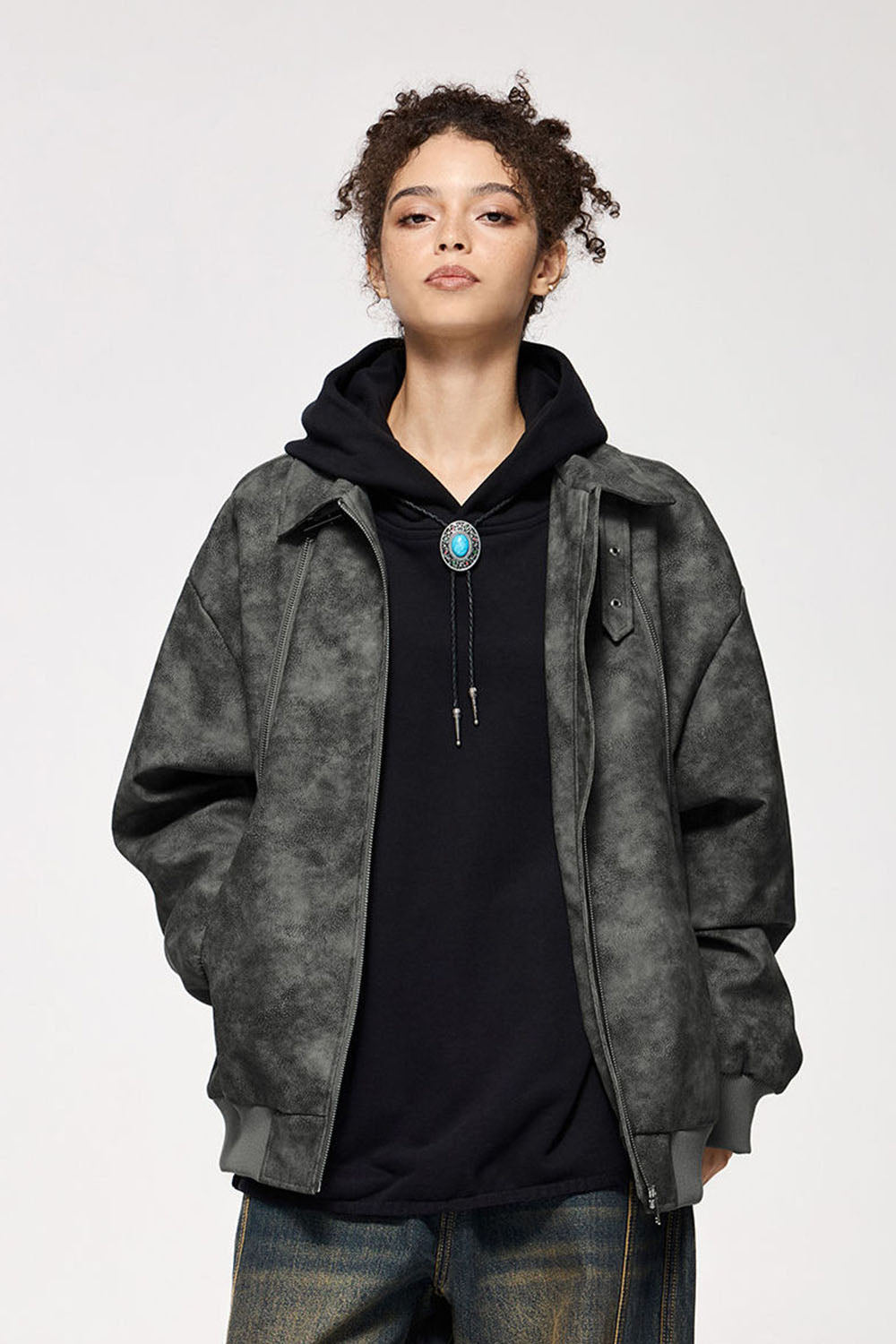 Dual-Zip Washed PU Leather Jacket: Urban Streetwear Collection