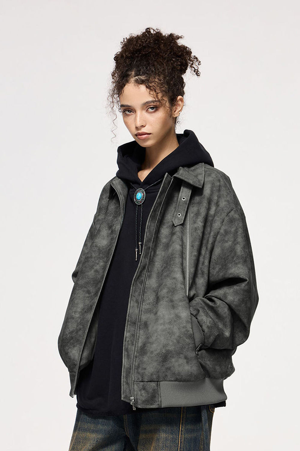 Dual-Zip Washed PU Leather Jacket: Urban Streetwear Collection