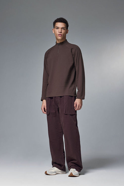 Reversible Fleece Half-Zip Pullover - Reddish Brown