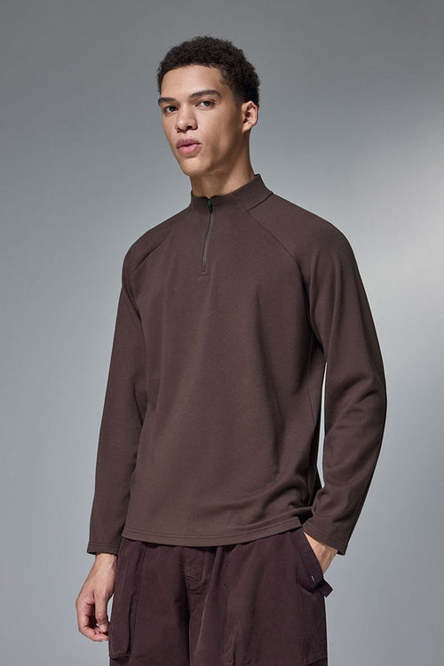 Reversible Fleece Half-Zip Pullover - Reddish Brown