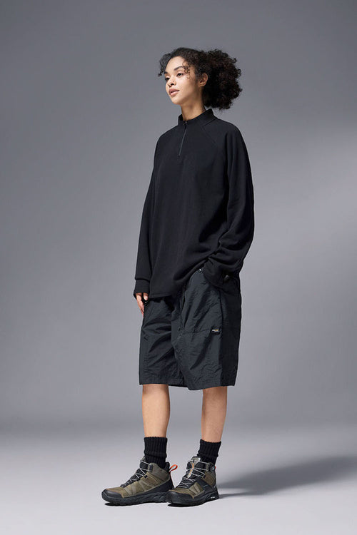 Reversible Fleece Half-Zip Pullover - Black