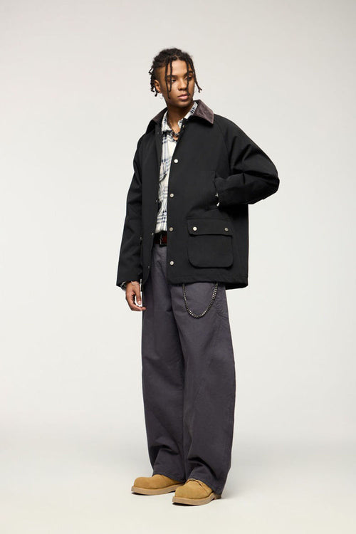 Textured Vintage Safari Jacket - Black