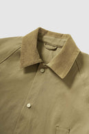 Wrinkle-Resistant Corduroy-Collar Utility Jacket in Apricot Khaki - collar detail