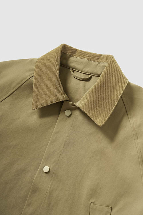Wrinkle-Resistant Corduroy-Collar Utility Jacket in Apricot Khaki - collar detail