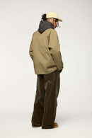 Wrinkle-Resistant Corduroy-Collar Utility Jacket in Apricot Khaki - full-length back modeled view