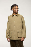 Wrinkle-Resistant Corduroy-Collar Utility Jacket in Apricot Khaki - front product view