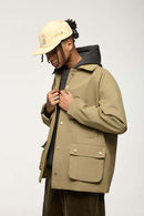 Wrinkle-Resistant Corduroy-Collar Utility Jacket in Apricot Khaki - front product view