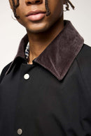 Wrinkle-Resistant Corduroy-Collar Utility Jacket in Black - collar detail