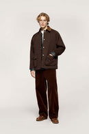 Wrinkle-Resistant Corduroy-Collar Utility Jacket in Coffee - full-length front modeled view