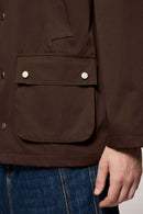 Wrinkle-Resistant Corduroy-Collar Utility Jacket in Coffee - collar detail