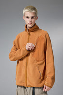 Mixed-Media Polar Fleece Stand Collar Jacket - Grayish Orange