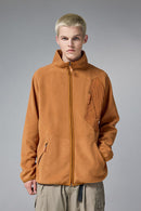 Mixed-Media Polar Fleece Stand Collar Jacket - Grayish Orange