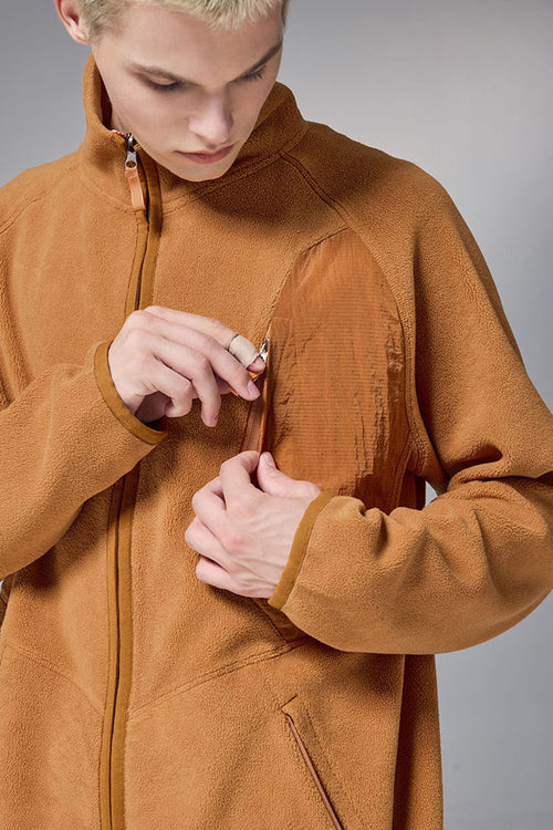 Mixed-Media Polar Fleece Stand Collar Jacket - Grayish Orange