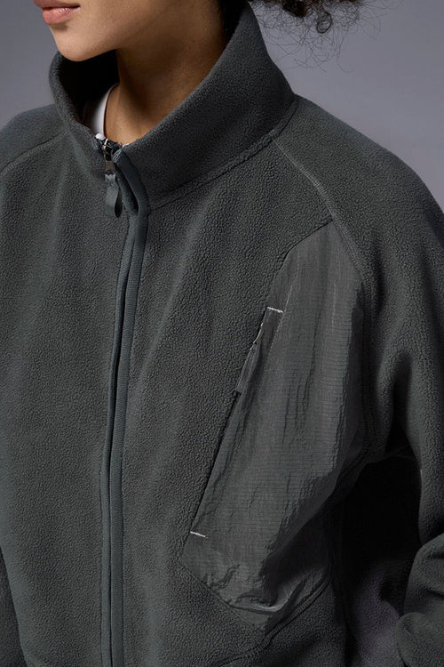 Mixed-Media Polar Fleece Stand Collar Jacket - Dark Gray
