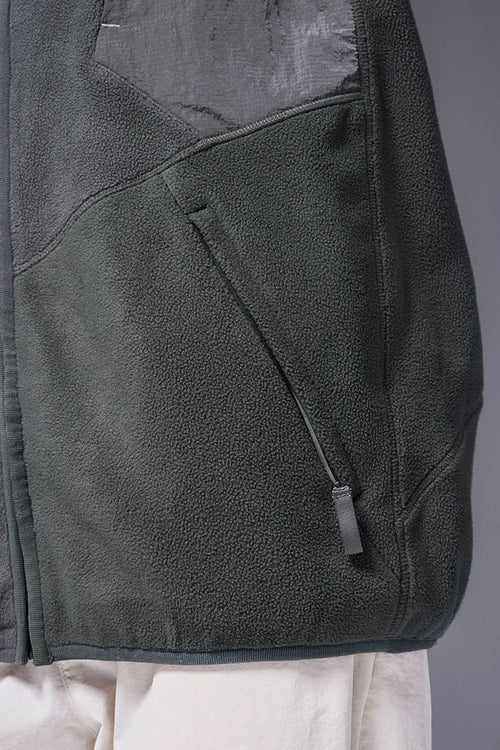 Mixed-Media Polar Fleece Stand Collar Jacket - Dark Gray