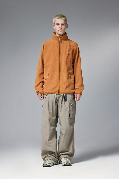 Mixed-Media Polar Fleece Stand Collar Jacket - Grayish Orange