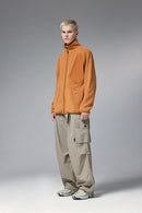 Mixed-Media Polar Fleece Stand Collar Jacket - Grayish Orange