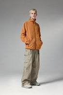 Mixed-Media Polar Fleece Stand Collar Jacket - Grayish Orange