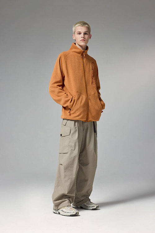 Mixed-Media Polar Fleece Stand Collar Jacket - Grayish Orange