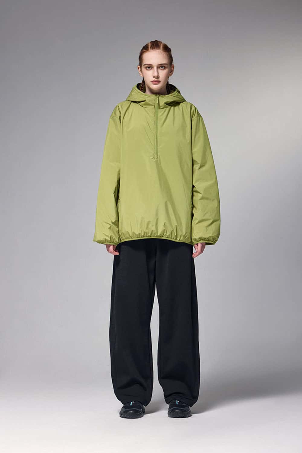 4-Way Stretch Thermal-Fleece Straight-Leg Sweatpants in Black - full-length modeled view