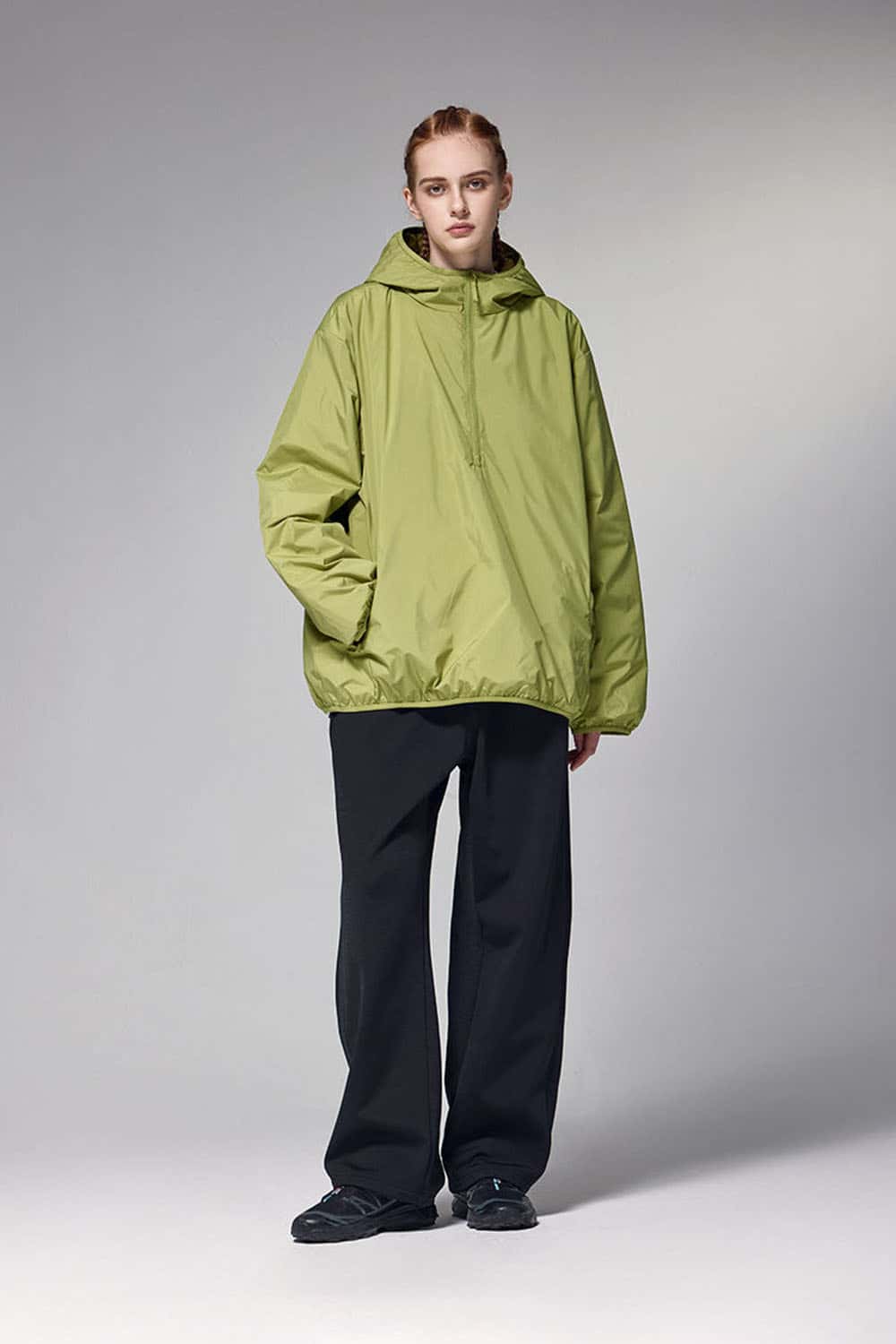 4-Way Stretch Thermal-Fleece Straight-Leg Sweatpants in Black - full-length front modeled view
