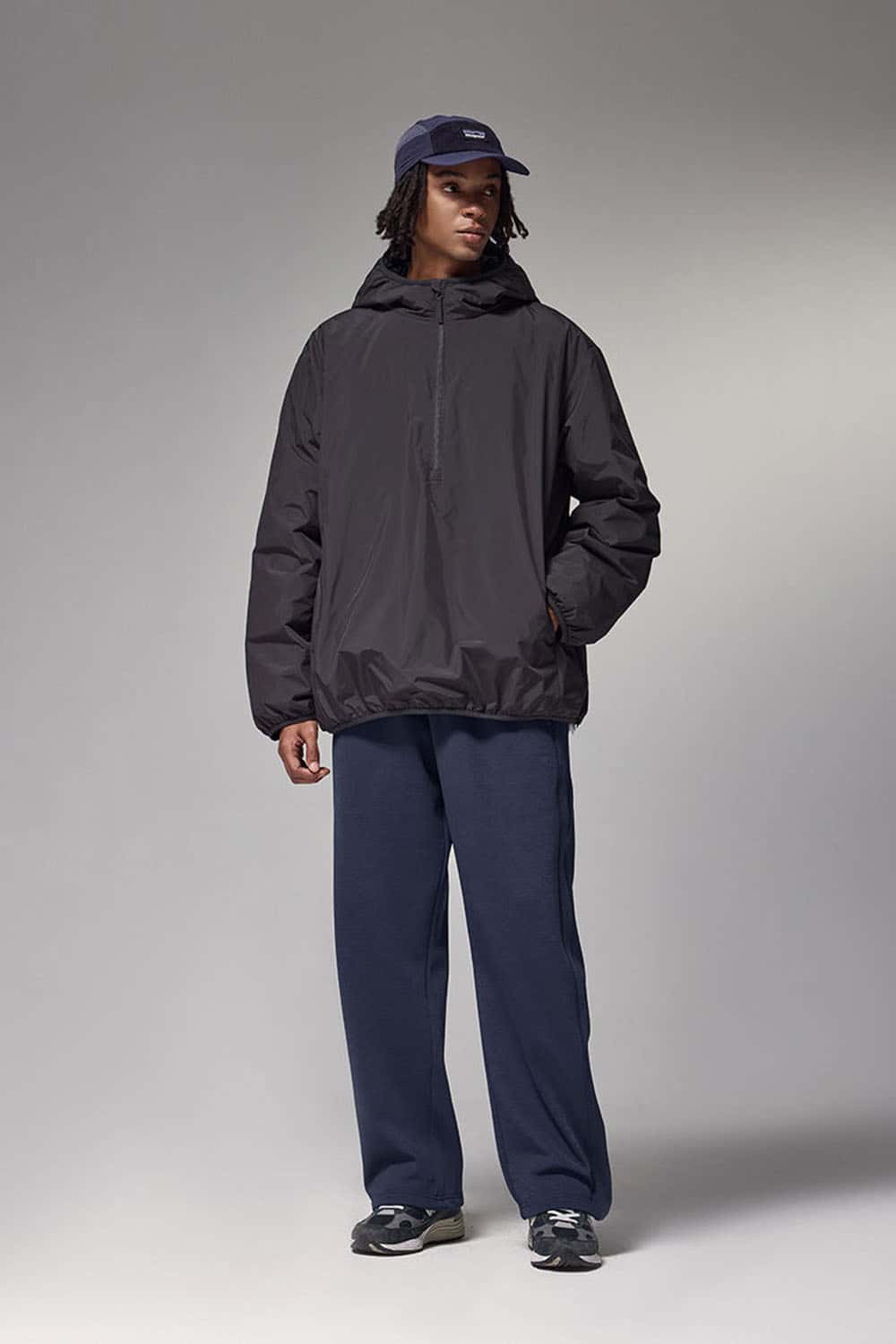 4-Way Stretch Thermal-Fleece Straight-Leg Sweatpants in Eclipse Blue - full-length modeled view