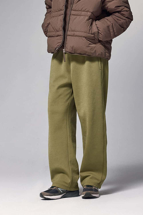 4-Way Stretch Thermal-Fleece Straight-Leg Sweatpants in Mud Green - front modeled view