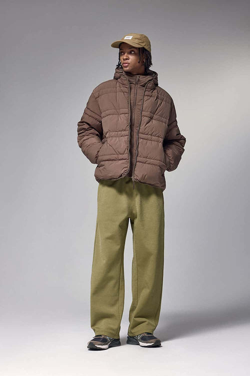 4-Way Stretch Thermal-Fleece Straight-Leg Sweatpants in Mud Green - full-length modeled view