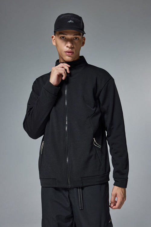 High-Stretch Spliced Fleece Jacket - Black