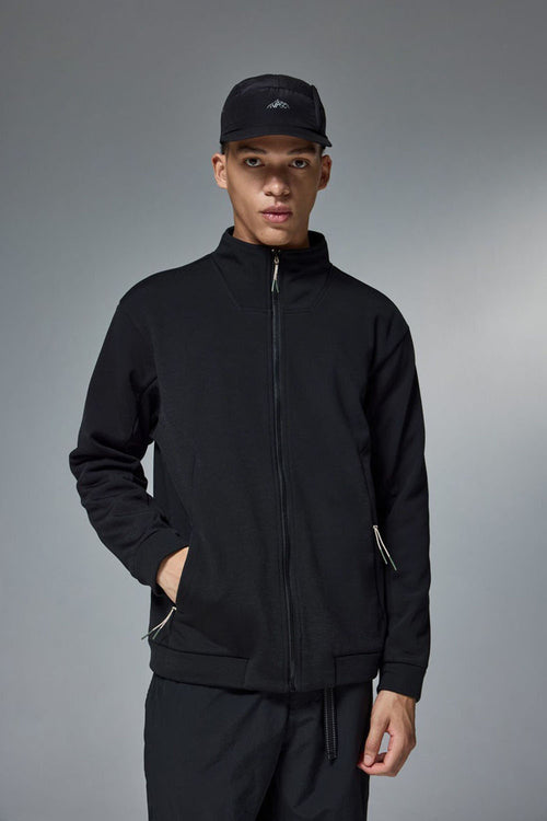 High-Stretch Spliced Fleece Jacket - Black