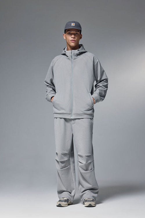 High-Stretch Fleece Zip-Up Hoodie - Stone Gray