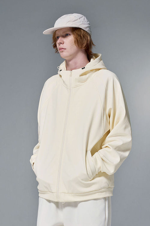 High-Stretch Fleece Zip-Up Hoodie - White