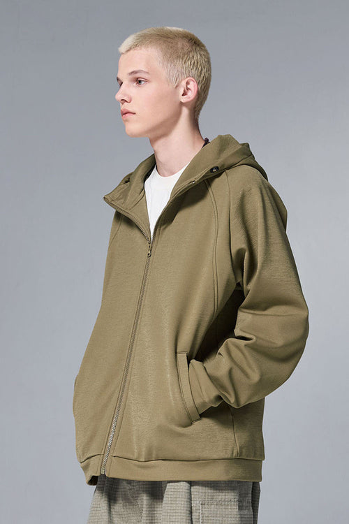 High-Stretch Fleece Zip-Up Hoodie - Mud Green