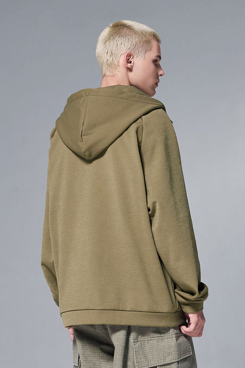 High-Stretch Fleece Zip-Up Hoodie - Mud Green