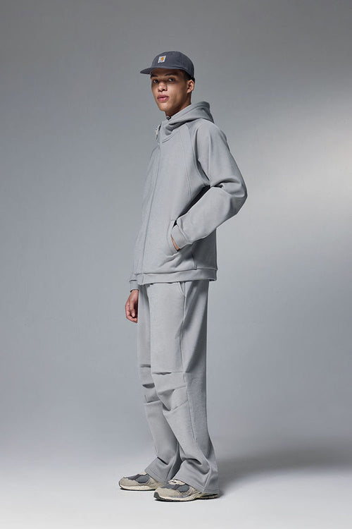 High-Stretch Fleece Zip-Up Hoodie - Stone Gray