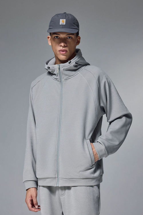 High-Stretch Fleece Zip-Up Hoodie - Stone Gray