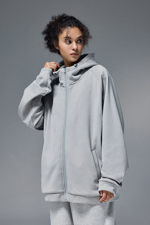 High-Stretch Fleece Zip-Up Hoodie - Stone Gray