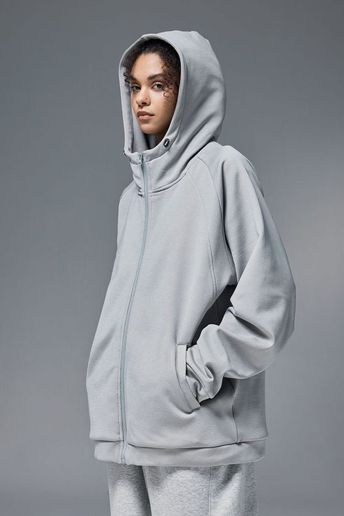 High-Stretch Fleece Zip-Up Hoodie - Stone Gray