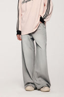 Vintage Washed Wide-Leg Denim - Light Gray