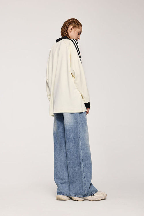 Vintage Washed Wide-Leg Denim - Baby Blue