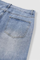 Washed Five-Pocket Wide Straight-Leg Denim Pants in Baby Blue - back pocket detail