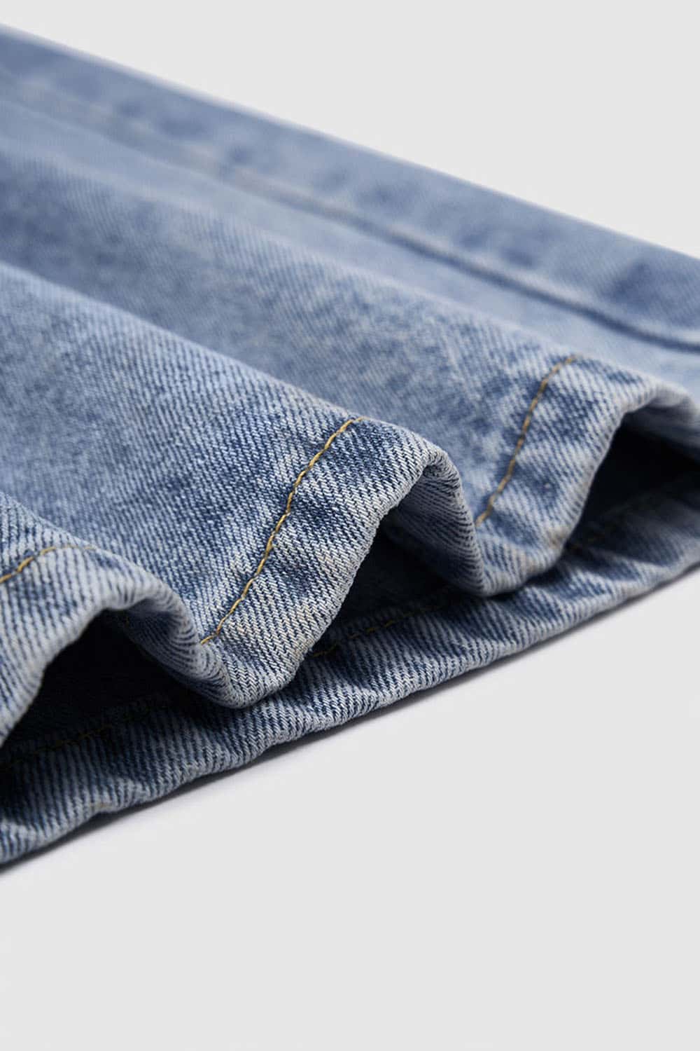 Washed Five-Pocket Wide Straight-Leg Denim Pants in Baby Blue - leg opening detail
