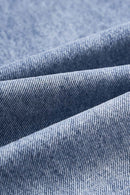 Washed Five-Pocket Wide Straight-Leg Denim Pants in Baby Blue - fabric texture close-up