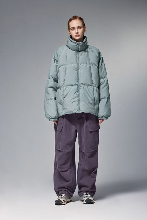High-Neck Utility Puffer Jacket - Green
