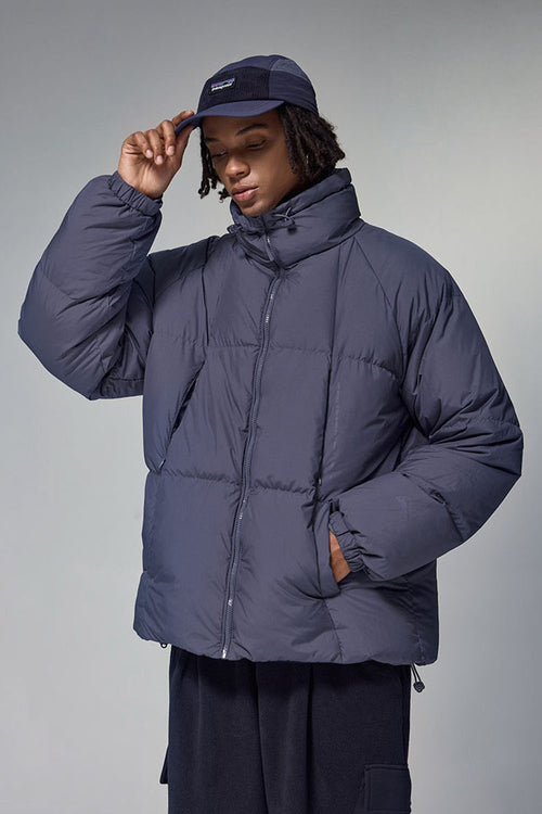 High-Neck Utility Puffer Jacket - Purple