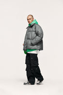 High-Neck Utility Puffer Jacket - Gray