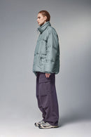 High-Neck Utility Puffer Jacket - Green