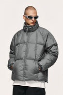 High-Neck Utility Puffer Jacket - Gray