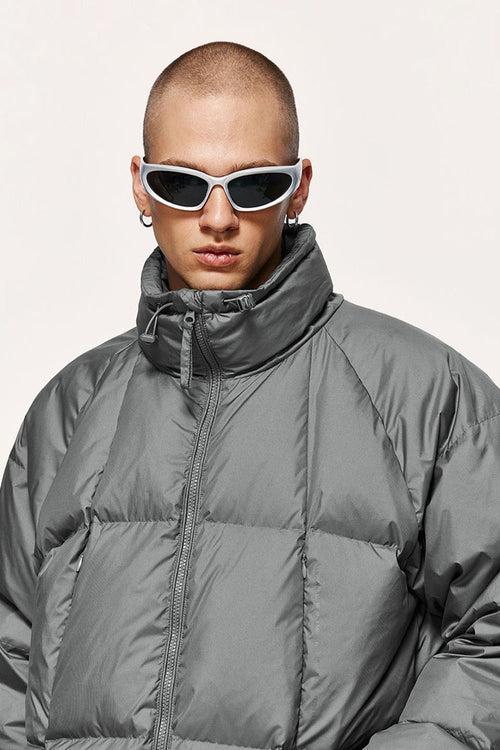 High-Neck Utility Puffer Jacket - Gray