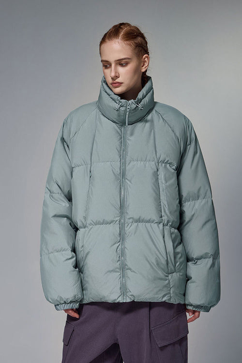 High-Neck Utility Puffer Jacket - Green